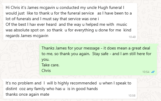Testimonial from James McGavin for his uncle's Funeral