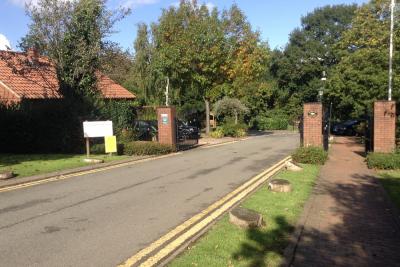Woodlands Crematorium entrance on Birmingham road.