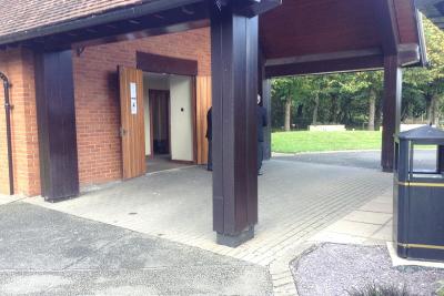 Woodlands Crematorium Chapel portico entrance