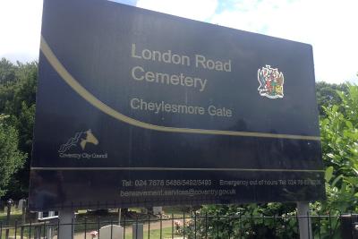 Coventry London Road Cemetery entrance sign