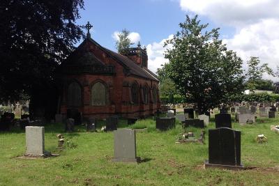 Windmill Road cemetery graves behind the chapel