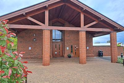 The impressive entrance to the chapel of Gedling Crematorium