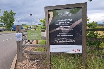 Entrance sign to Gedling Crematorium