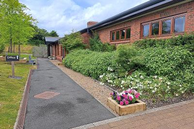 Path leading to Gedling Crematorium's administration and office (to the left of the chapel doors)