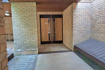 Streetly Crematorium - East chapel view from the outside of the exit door