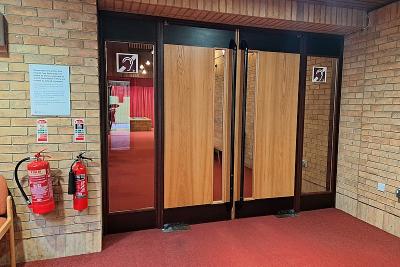 Streetly Crematorium - West chapel entrance door (view from waiting room)