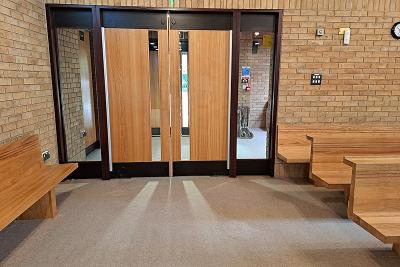 Streetly Crematorium - East chapel entrance (from the inside looking to the waiting room)