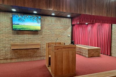 Streetly Crematorium - West chapel lectern and catafalque