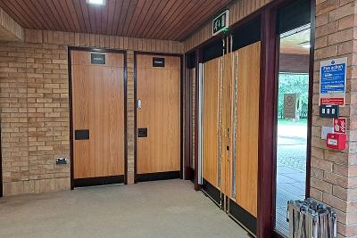 Streetly Crematorium - East chapel entrance (inside doors - to the right)