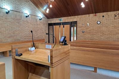Streetly Crematorium - East chapel lectern and front row