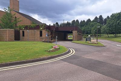 Streetly Crematorium - West chapel canopy and entrance