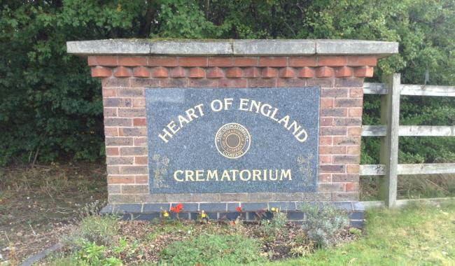 Heart of En gland Crematorium entrance sign