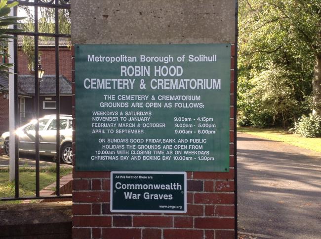 Robin Hood Crematorium entrance sign