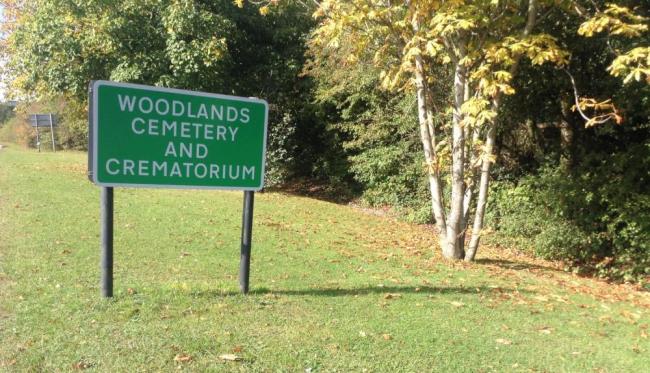 Woodland Crematorium entrance sign
