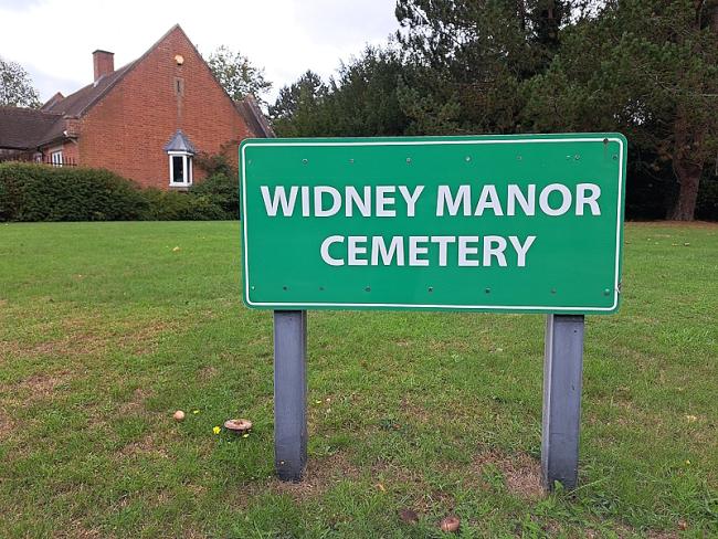 Widney Manor Cemetery entrance sign